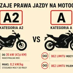 Porównanie motocykli dla prawa jazdy A2 (do 35 kW) i kategorii A (bez limitu mocy i pojemności).