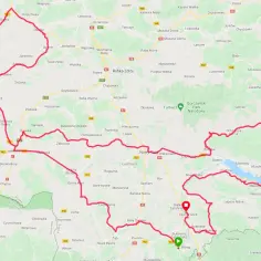 Mapa drogowa z zaznaczoną czerwoną trasą motocyklową przez Podhale i Pieniny.