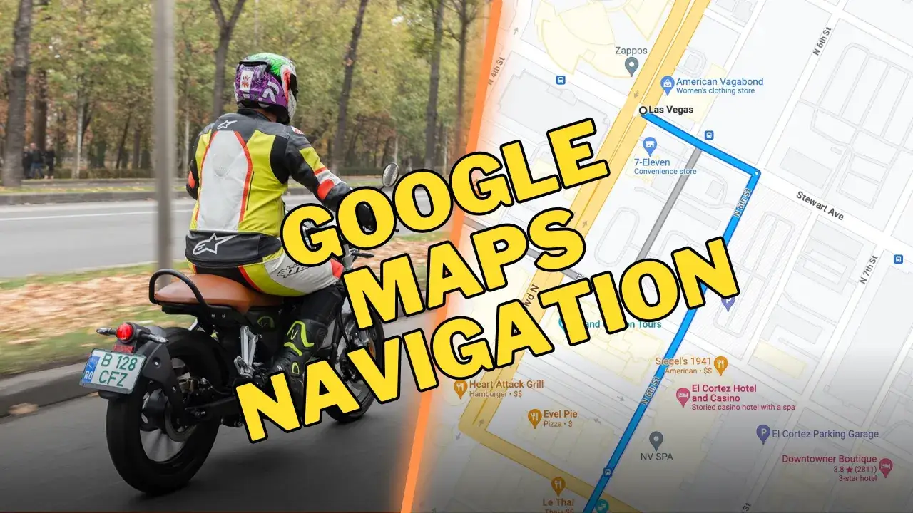 Motocyklista korzysta z Google Maps tryb motocyklowy, nawigując po ulicach Las Vegas.