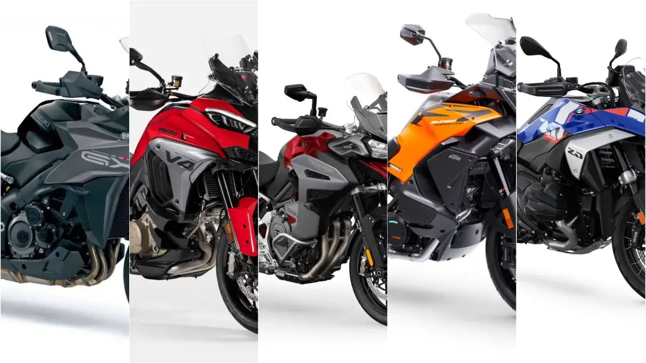 Pięć motocykli typu adventure: Suzuki, Ducati, Triumph, KTM i BMW. Każdy z nich to prawdziwy dominar na drodze i w terenie.