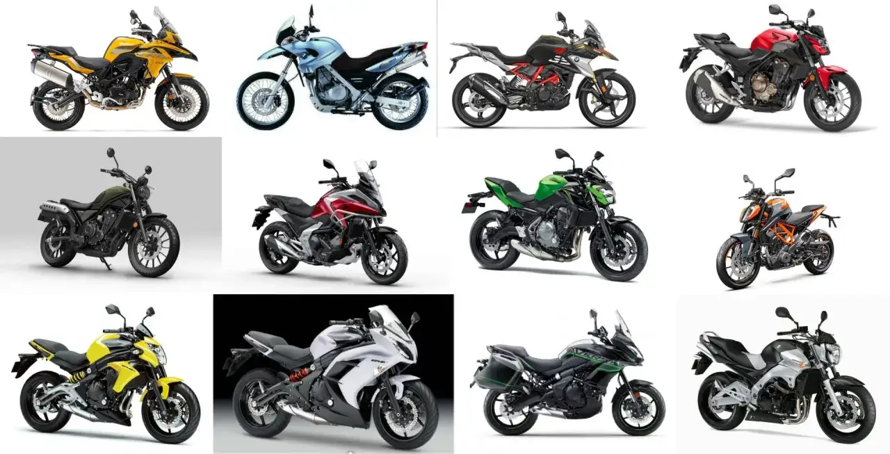 Kolekcja motocykli dla kobiet: od turystycznych po sportowe, w różnych kolorach i stylach.